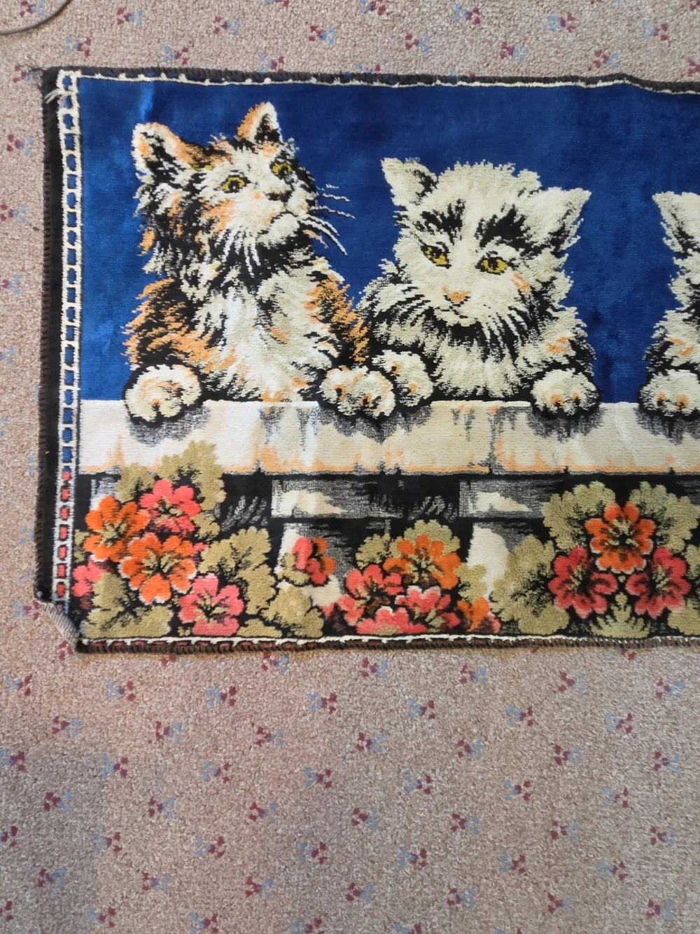 Vintage Cat Panel Wall Hanging - Blue, Cream, Orange